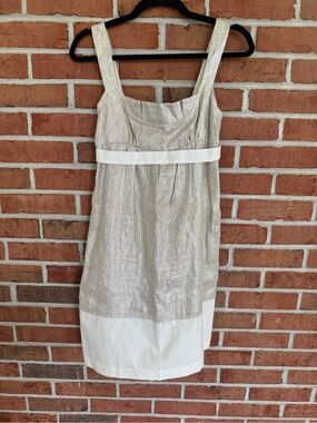 Mint Metallic Cream and White Mini Sheath Dress